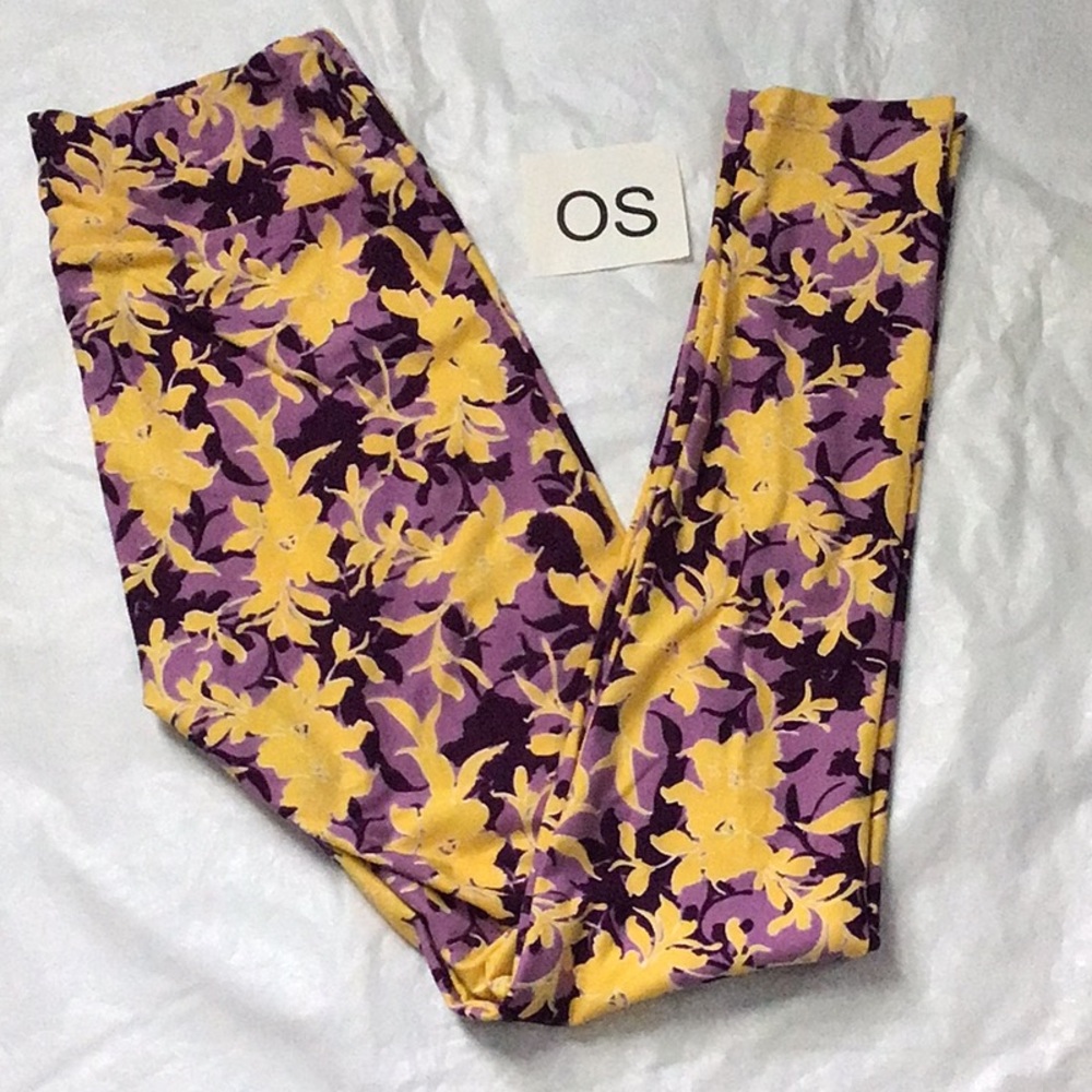LuLaRoe Purple and Yellow Floral Leggings